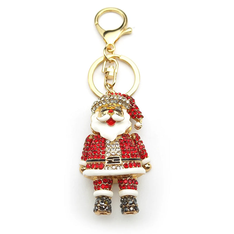 the RHINESTONE SANTA - Santa Claus Rhinestone Key Rings Alloy Gold Color Father Christmas Jewelry Gifts