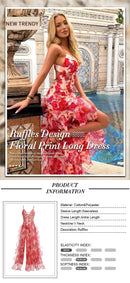 the FLOWER GIRL - Colorful Floral Printing Beach Long Dresses, Summer Chic Spaghetti Straps Backless Princess Fairy Maxi Dress