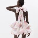 the FRENCH GIRL - Chic Floral Printed Mini Dress Backless Sleeveless Hem Stacking Dresses Sweet A-Line Party Club Clothing