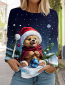 the CHRISTMAS CATS - Fashion Christmas Long Sleeved Casual Christmas Cute Cat & Dog Holiday T-Shirts for Women