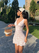 the ROSA - Cherry Print Backless Draped Sexy Bodycon Mini Dress