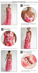 the FLOWER GIRL - Colorful Floral Printing Beach Long Dresses, Summer Chic Spaghetti Straps Backless Princess Fairy Maxi Dress