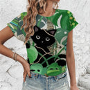 the GALLERIA - Colorful Pet 3D Printed O-Neck Short Sleeves Loose T-Shirts for Women