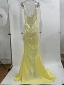 the LEMONELLO - Yellow Sequins Maxi Beach Dress, Women Sexy Backless Slim Party Fishtail Dress, Summer Mesh Patchwork Sheer Holiday Dress
