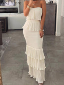 the SIMPLY CHIC - Women Fashion Bandeau Shirred Ruffle Hem Layered Dress