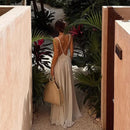 the CASTAWAY - Elegant V-Neck Sleeveless Long Dress Summer Sexy Lace Patchwork Solid Party Dress, Lady Fashion Height Waist Pleat Maxi Dress