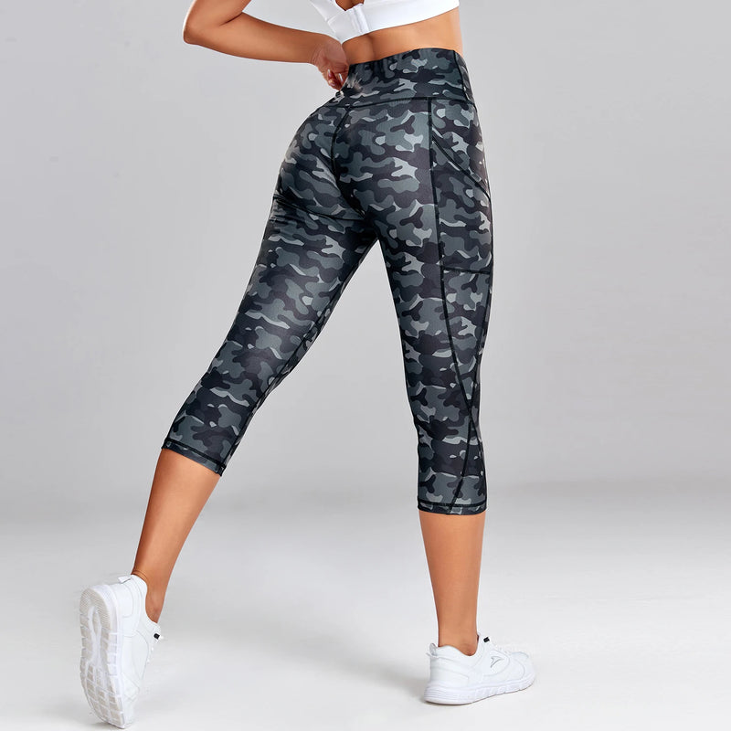 the CAPRI LEGGINGS - Leopard Yoga Pants Capris Cropped Leggings with Pocket Gym Sport Pants Camo Jogging Tights Female Fitness Clothes