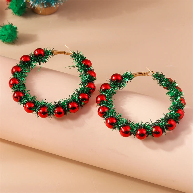 the JOLLY COLLECTION - Fashion Merry Christmas Wreath Circle Hoop Earrings New Year Party Festival Jewelry Gifts