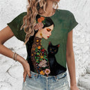 the GALLERIA - Colorful Pet 3D Printed O-Neck Short Sleeves Loose T-Shirts for Women