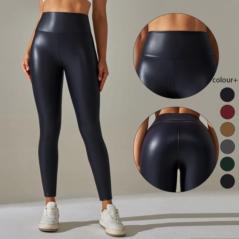 the PLEATHER LEGGINGS - PU Leather Pants Yoga Leggings for External Wear High Waist Leather Sexy Leggings Trousers Women's Stretch Pantalon