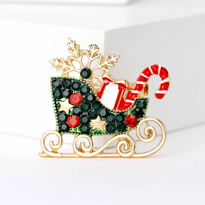 the SANTA SLEIGH - Christmas Rhinestones Sleigh Car Brooches Unisex Christmas Gift Pins Office Party Friend Gifts Jewelry Accessories