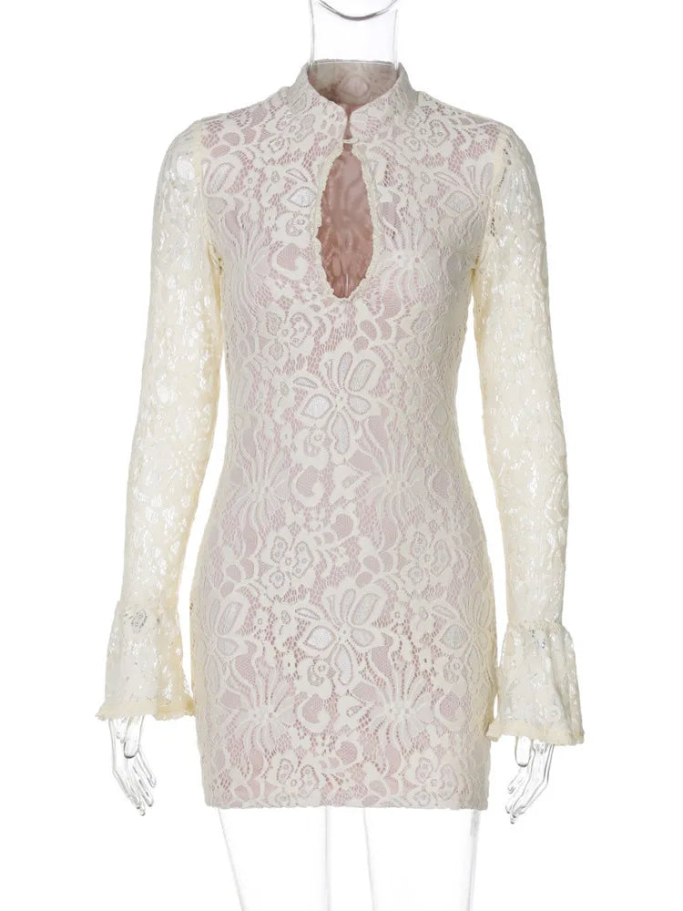 the MIRANDA - Elegant Lace Hollow Out Long Sleeve Sexy Bodycon Mini Dress