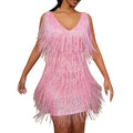 the TINA - Sexy Tassel Sequins Feather Mini Dress Spaghetti Strap Dresses Elegant Evening Party Club Dress