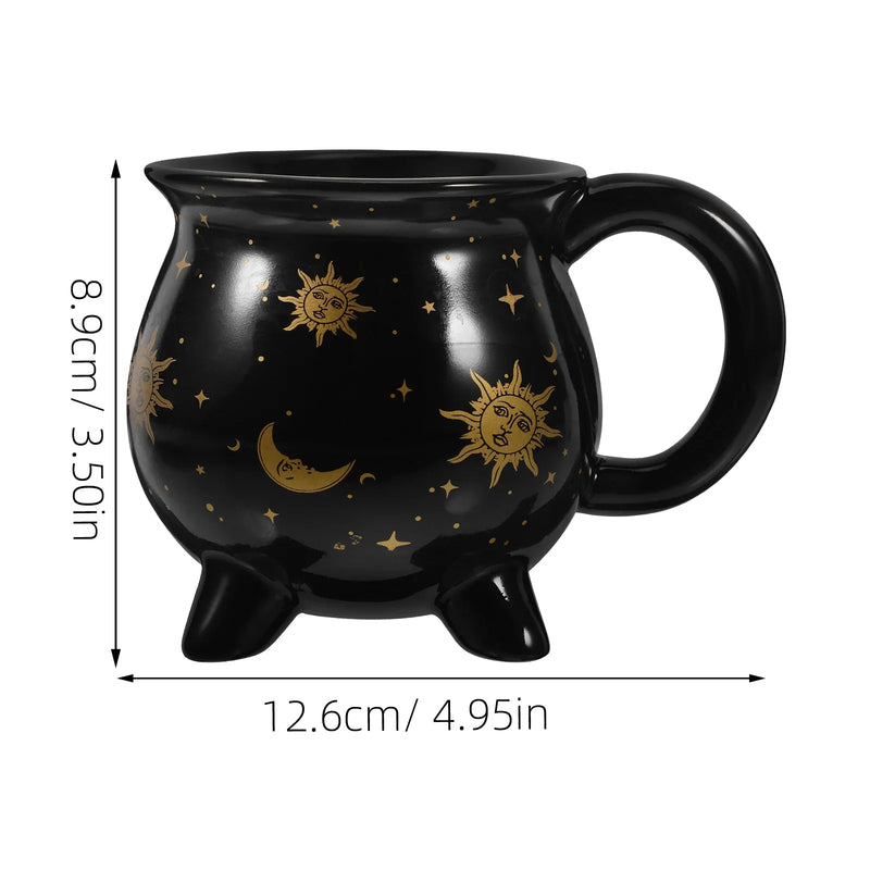 Cauldron Coffee Mug 350ml Black Ceramic Witch Mugs,Adorable Sorceress’s Potion Themed Cups,Ideal for Christmas Thanksgiving Part