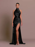 the NAOMI - Elegant Evening Party Dress Sexy Sleeveless Long Halter Backless High Split Bodycon Maxi Dress