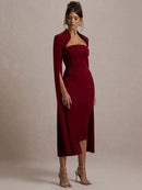 the MERLOT - Cape Long Sleeve Sexy Midi Dress for Women Autumn/Winter New Square Collar Back Slit Bodycon Club Party Long Dress