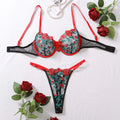 the RED ROSE - Hot Tulle Lingerie Sexy Underwear Lace Floral Embroidery Ensemble Lingerie Two Piece Romantic G-String