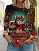 the CHRISTMAS CATS - Fashion Christmas Long Sleeved Casual Christmas Cute Cat & Dog Holiday T-Shirts for Women