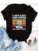 the CATS & COFFEE - Casual Crew Neck Short Sleeve T-shirt for Women
