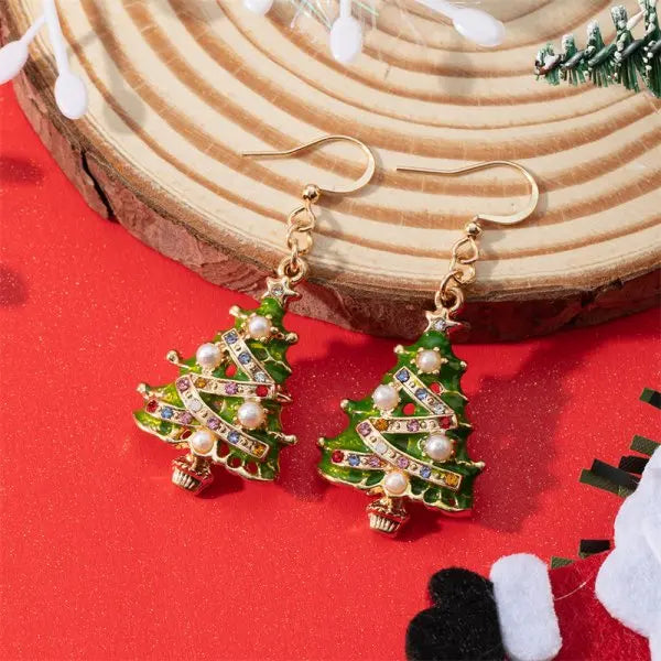 the CHRISTMAS TREE COLLECTION - Sweet Pink Christmas Tree Earrings Luxury Sparkling Zircon Dangle Earrings Xmas Holiday Party Jewelry