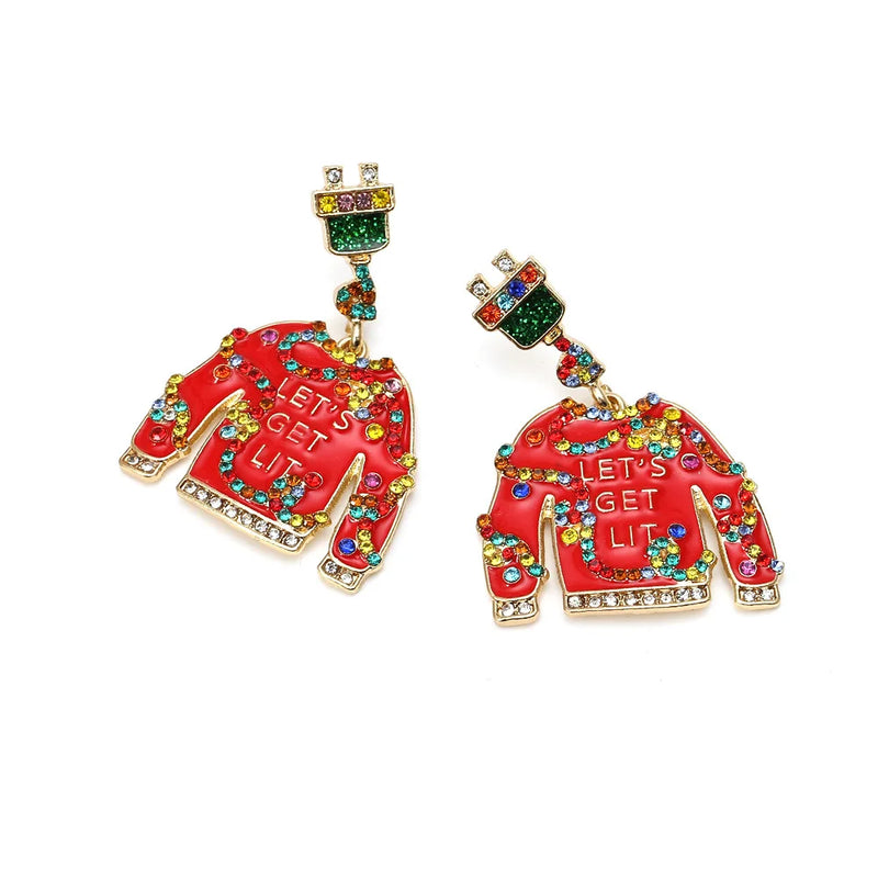 the UGLY CHRISTMAS SWEATER - Christmas Earrings Personality Red Clothes Jewelry Gifts