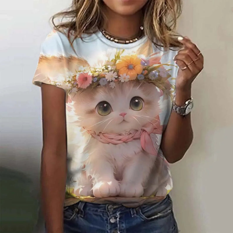 the CUTESY CAT - Cute Cat Pattern 3D Print Short Sleeve Casual Fashion Oversized T-Shirts