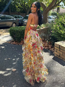 the FLOWER GIRL - Colorful Floral Printing Beach Long Dresses, Summer Chic Spaghetti Straps Backless Princess Fairy Maxi Dress