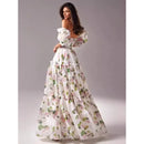 the BRIDGERTON - Spring/Summer Women's Off Shoulder Floral Long Dress, Fashion Long Dress European and American Women's Wear
