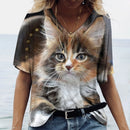 the CAT SILHOUETTE - 3D Print Oversized V-Neck Cat Fashion T-Shirts for Women