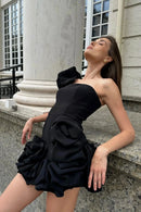 the SPICY SENORITA - Summer Fashion New Elegant Party Evening Dress for Women, Flower Sleeveless Off-Shoulder Sexy Pleated Rose Dress