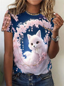 the PRETTY KITTY - Cartoon Animal Cat 3D Print Casual Short Sleeve O-Neck T-Shirts for Women
