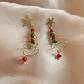 the CHRISTMAS TREE COLLECTION - Sweet Pink Christmas Tree Earrings Luxury Sparkling Zircon Dangle Earrings Xmas Holiday Party Jewelry