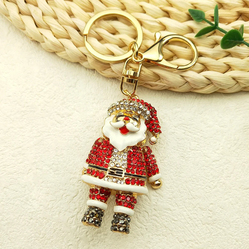 the RHINESTONE SANTA - Santa Claus Rhinestone Key Rings Alloy Gold Color Father Christmas Jewelry Gifts