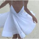 the SIXTEEN CANDLES - Sexy Flare Sleeve V-Neck Printed Mini Dress, Fashion Pleated A-line High Waist Gown New Lady Summer Evening Party/Club Dress