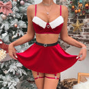 the SANTA'S FAVORITE PET - Women's Christmas Lingerie Set Sexy Red Bra and Skirt Thong Set Garter Erotic Underwear Sets Christmas Sleepwear Nightwear