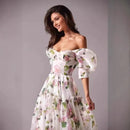 the BRIDGERTON - Spring/Summer Women's Off Shoulder Floral Long Dress, Fashion Long Dress European and American Women's Wear