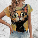 the GALLERIA - Colorful Pet 3D Printed O-Neck Short Sleeves Loose T-Shirts for Women