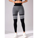 the GREYSTONE - Women Seamless Stripe Yoga Leggings Sexy High Waist Tummy Control Scrunch Butt Lifting GYM Workout Pants Outdoors Sports Fitness