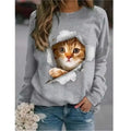 the CAT MOM - 3D Print Casual Long Sleeve Oversized Loose T-Shirts for Women