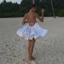 the BEACH BARBIE - Beach Backless Short Puffy Sling Dress, Women Sexy Lace Up Sleeveless A-Line Dresses, Summer Lady Vacation Seaside Solid Dress