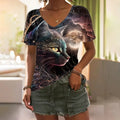 the MOON CAT - Cat Printed Short Sleeve Oversized V-Neck T-Shirts for Women