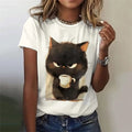 the GRUMPY CAT - 3D Printed Cat Round Neck Tops Loose Short Sleeve T-Shirt for Women