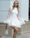 the EVENING ORCHID - Fashion Ruffles Edge Single Breasted Women's Dress, Fashion Long Lantern Sleeve High Waist Mini Dresses