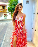 the RUFFLE MY FEATHERS - Women Summer Strapless Fashion Organza Fairy Long Elegant Evening Dress, Ruffles High Waist Loose Maxi Dress