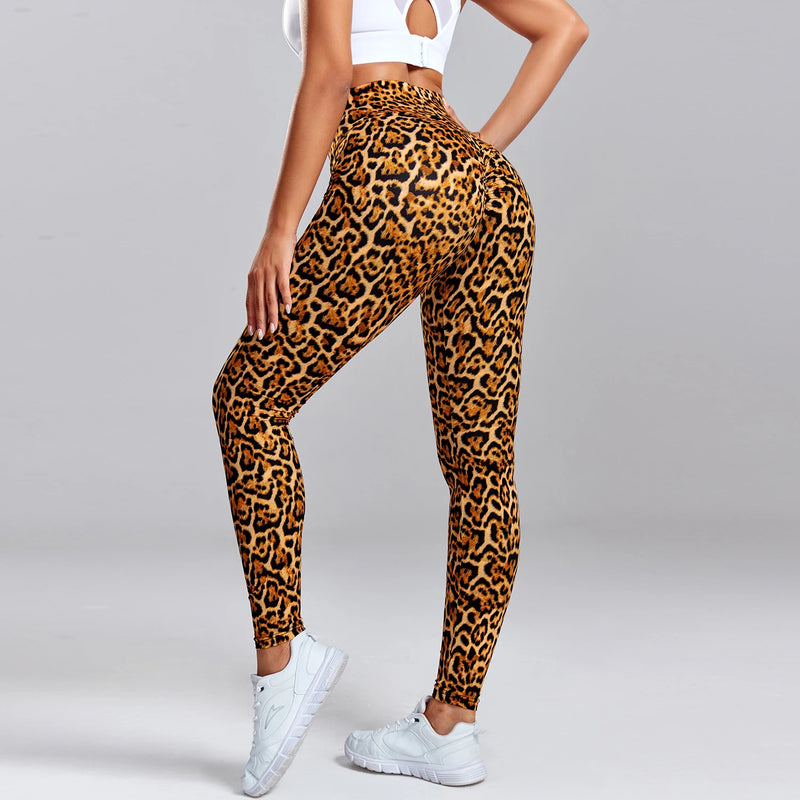 the LEOPARD LEGGINGS - Leopard Print Leggings Fitness Women High Waist Sexy Yoga Pants Scrunch Butt Booty Leggings