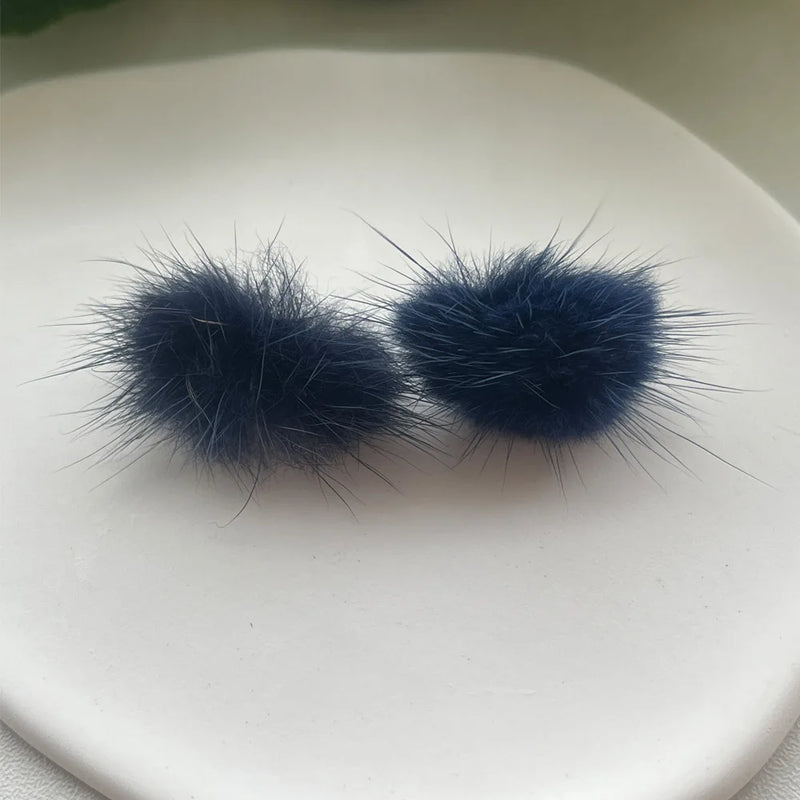 the FURBALL COLLECTION - Genuine Mink Fur Ball Fur Pom Pom Stud Earrings SoftJewelry Cute Christmas Gift