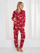 the CHRISTMAS MORNING PAJAMAS - Women 2 Piece Pajama Set Christmas Long Sleeve Button Up Shirt + Pants Set Loose Sleepwear Loungewear