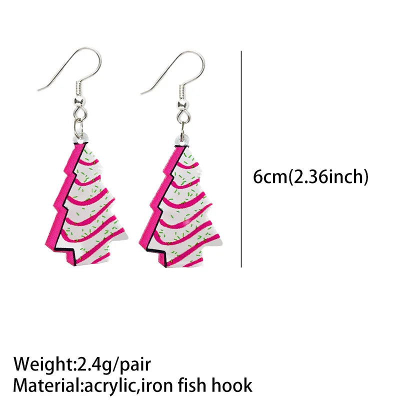 the PINK RETRO - Popular Pink Christmas Earrings Santa Claus Christmas Tree Lightning Retro Acrylic Earrings Christmas Decoration