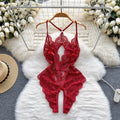 the SECRET SANTA - Christmas Red Top Sexy Patchwork Bodysuit Cosplay Erotic Lingerie Winter Strap Pajamas Nightwear