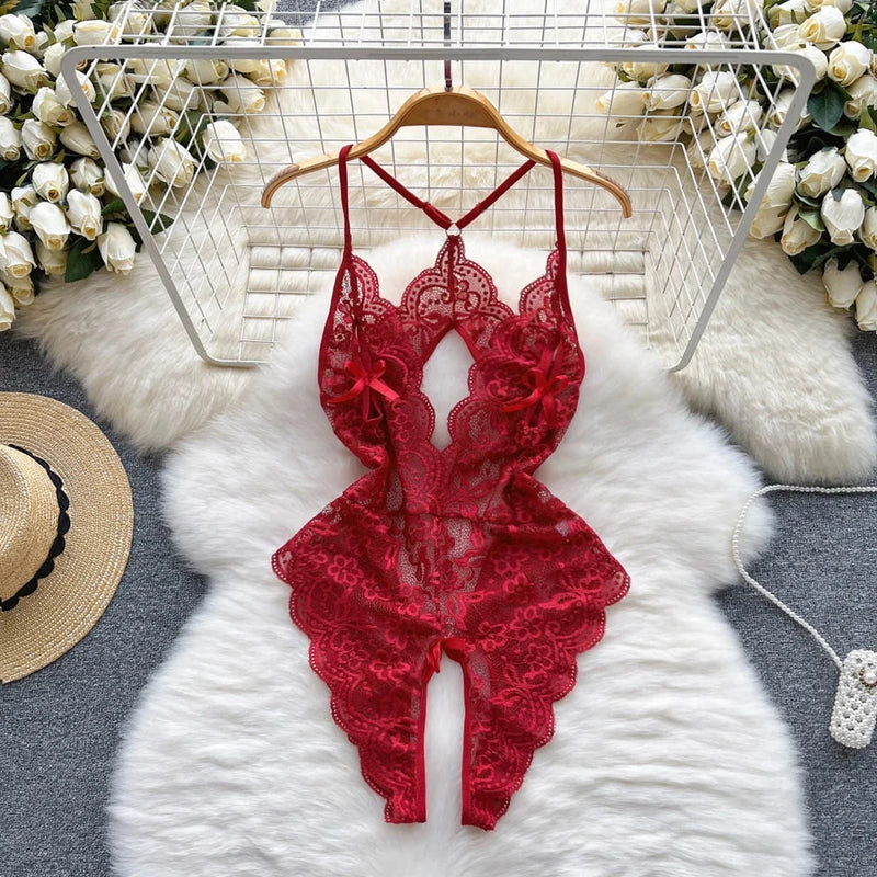 the SECRET SANTA - Christmas Red Top Sexy Patchwork Bodysuit Cosplay Erotic Lingerie Winter Strap Pajamas Nightwear